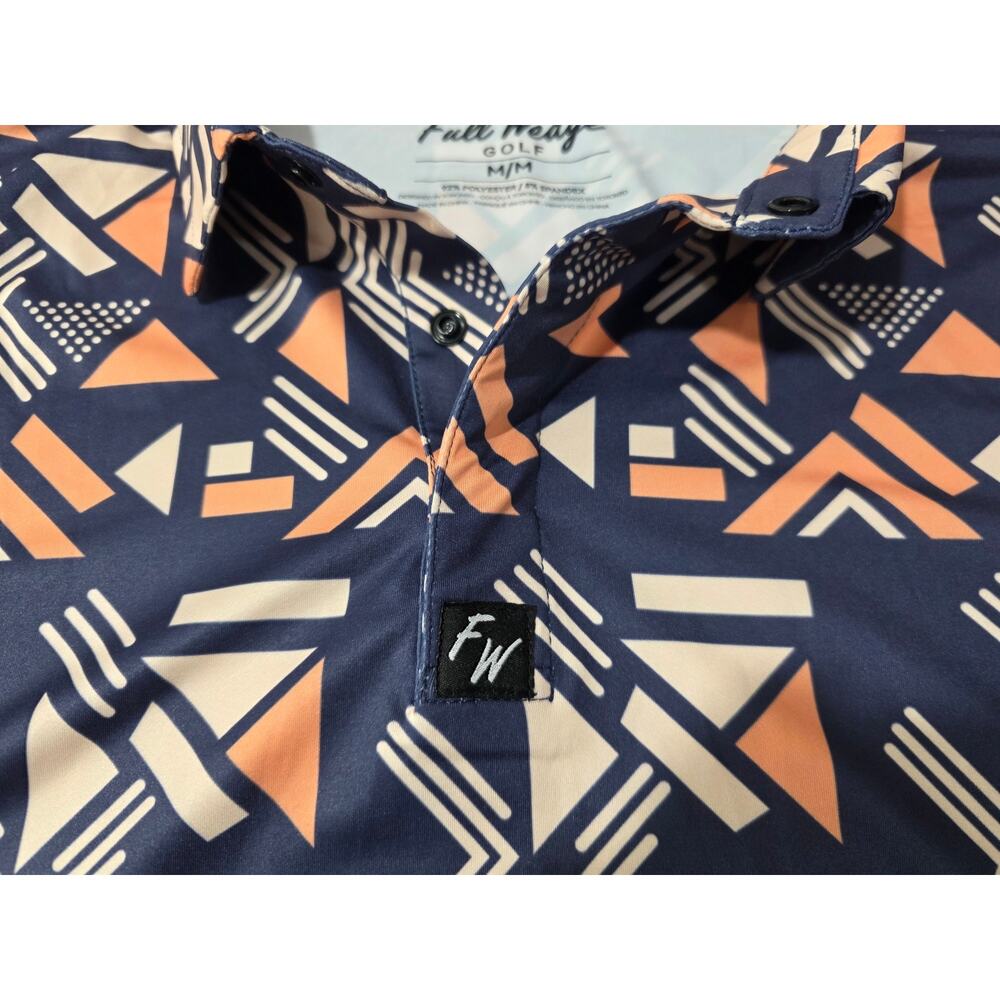 Full Wedge blue orange cream geometric print short sleeve golf polo shirt medium - Picture 3 of 5